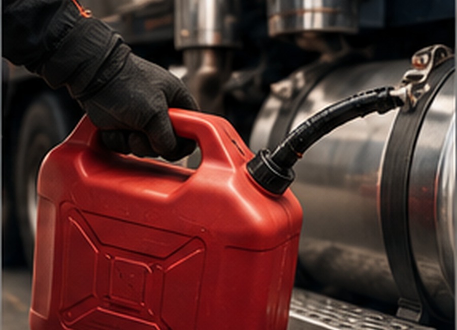Emergency diesel fuel delivery container beside a commercial truck